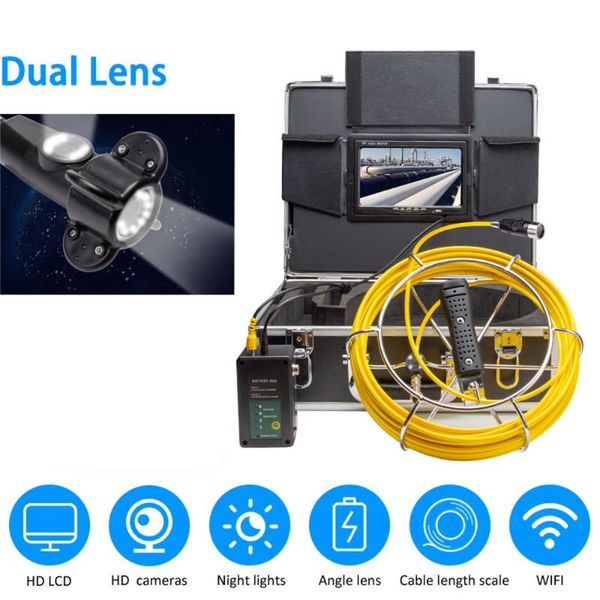 

hd 1200tvl waterproof endoscopio industrial 42mm dual camera head pipe inspection video camera 7inch screen