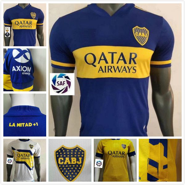 

player version boca juniors 2020 soccer jersey #16 de rossi 20/21 men soccer shirt tevez pavon abila customized away white football shirt, Black;yellow