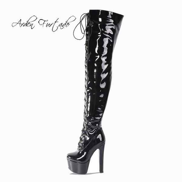 

arden furtado fashion women's shoes winter red elegant zipper cross lacing round toe waterproof over the knee high boots, Black