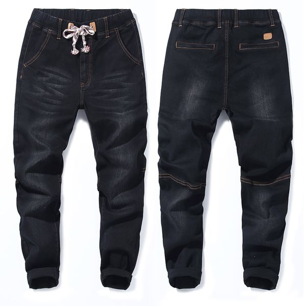 

new mens jeans plus size -7xl(32-48) slim harem jeans men long pants trousers high stretch splice black blue spring autumn