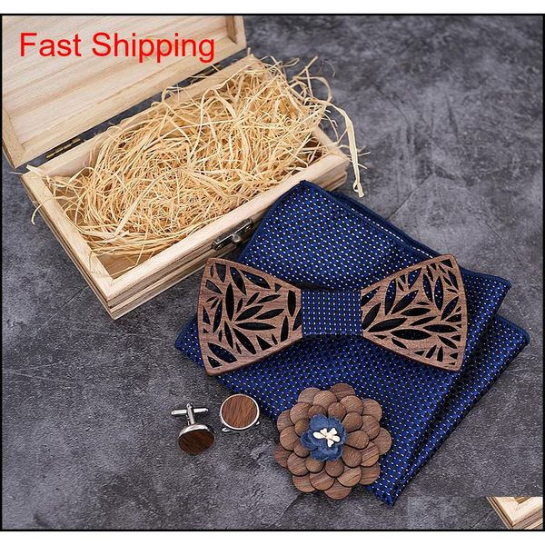 

wooden bow tie handkerchief set men's plaid bowtie wood hollow carved cut out floral design and box f qylhyk new_dhbest, Black;gray