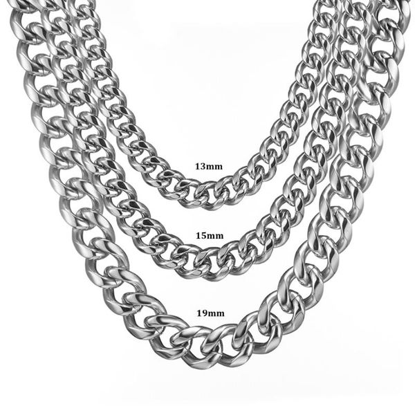 

13/15/17/19mm wholesale retail choker cuban men's necklace fashion stainless steel chain link men's jewelry accessories gift, Silver
