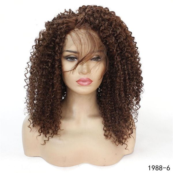 

kinky curly synthetic lacefront wig natural color simulation human hair lace front wigs for women 1988-6, Black;brown