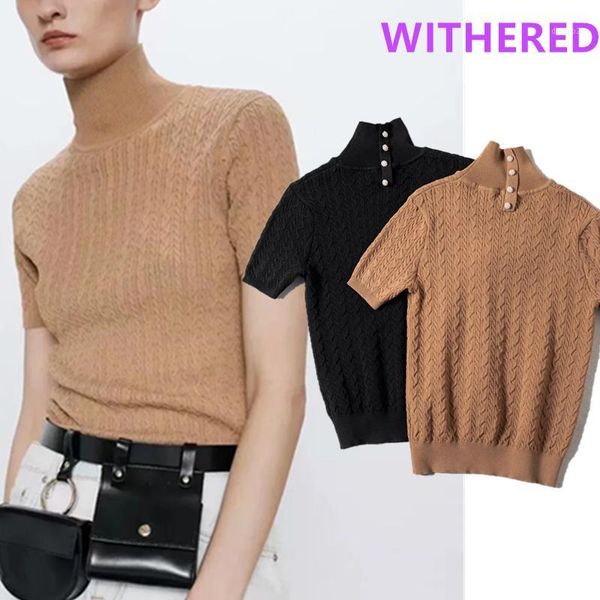 

women's t-shirt withered england style simple solid turtleneck pearls buttons summer t shirt women harajuku tshirt camisetas verano muj, White