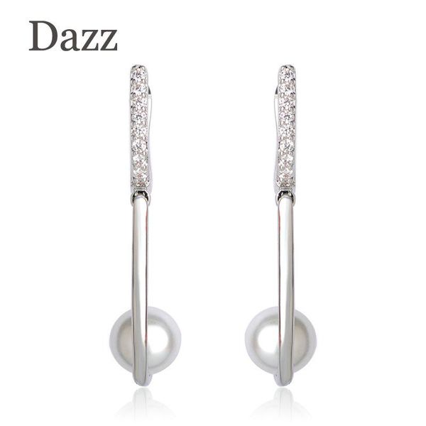 

stud dazz luxury cubic zircon copper earring gold color simulated pearl beads pendant asymmetry earrings for women ear jewelry, Golden;silver
