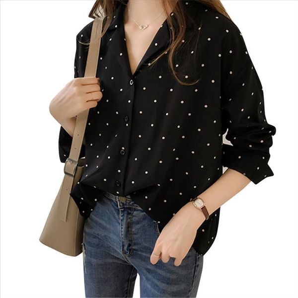 

fashion womens new spring fall blouses women casual polka dot chiffon shirt female long sleeve bottoming shirt, White