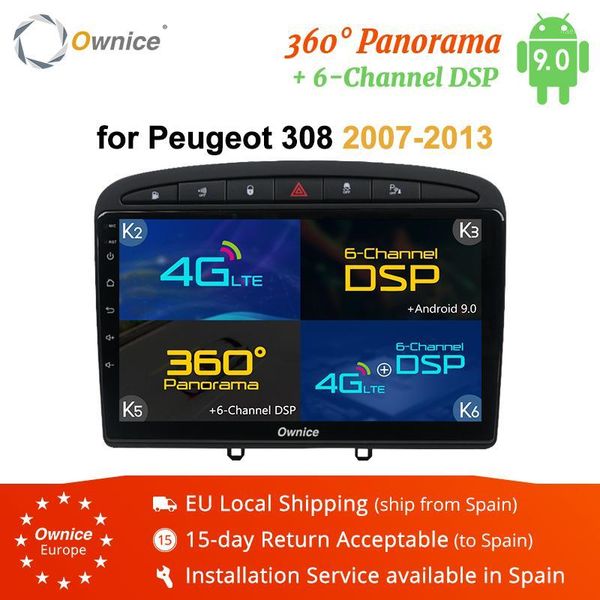 

player ownice 2 din car dvd android 9.0 autoradio for 308 408 2008 2009 2010 2011 k5 k6 gps navigation 4g lte1