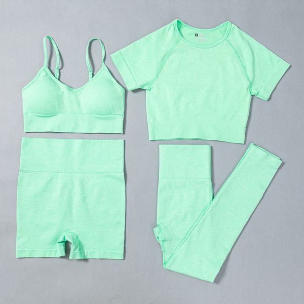 

2/3/4pcs seamless yoga set women short sleeve fitness running sportswear high waist yoga shorts gym leggings workout clothes y1225, Gray