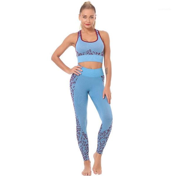 

normov women workout sets backless push up bras suit female high waist elastic leopard print sets femme fitnees two-piece set1, Gray