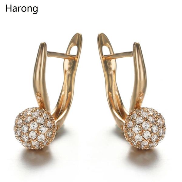 

stud copper luxury high-quality crystal zircon earring round golden small cute jewelry earrings for woman accessories gift, Golden;silver