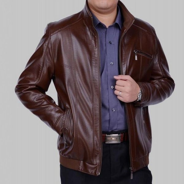 

men's fur & faux 2021 brand thick leather jackets motorcycle pu jacket casual fashion fleece warm men coats 4xl, Black
