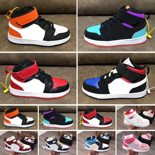 

new 1 basketball shoes retro wolf grey gamma blue black white red prom night kids sneakers tennis size 22-35
