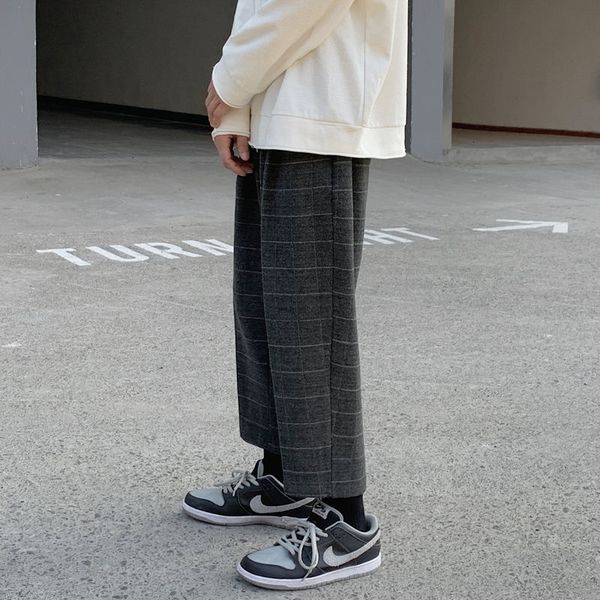 

men's trousers 2021 autumn new winter down plaided retro relaxed pants youth male clothes tecp, Black