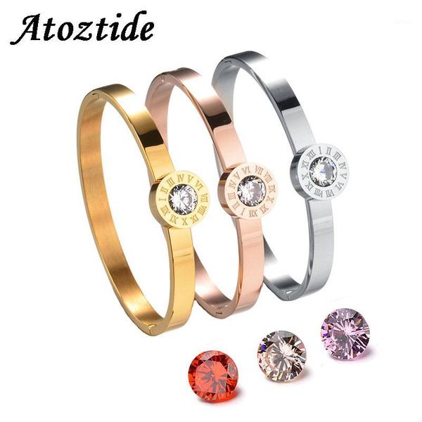 

atoztide interchangeable 7 colors cz stone roman numbers bangle charm women stainless steel exchange bracelets christmas gift1, Black