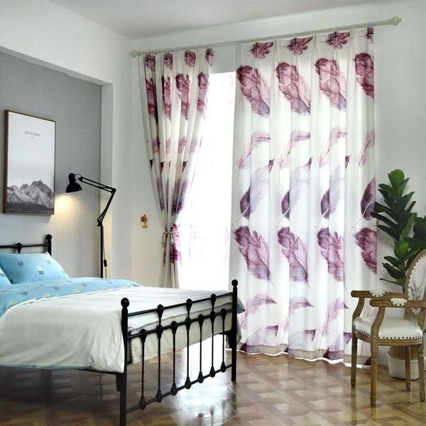 

single panels purple 3d curtains for living room kids decoration nordic style digital printed feather bedroom curtain patterns