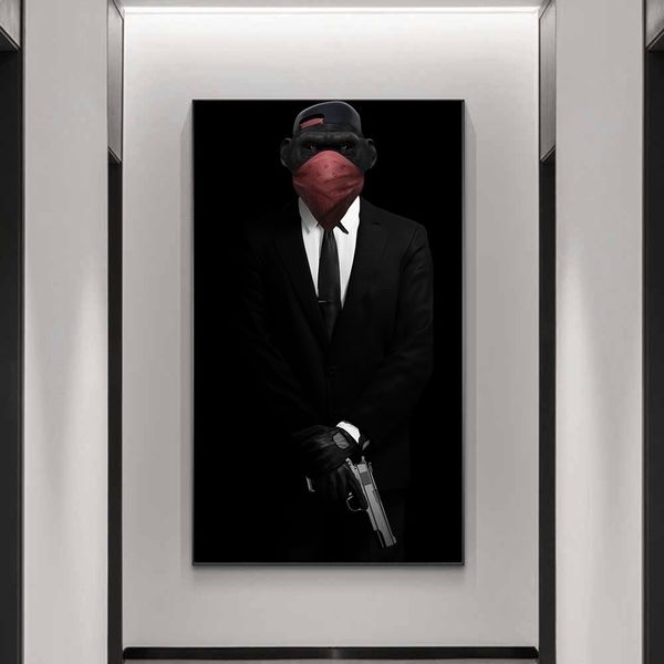 

masked monkey holding a gun canvas painting funny animal poster prints modern wall art picture for living room kids room home decor