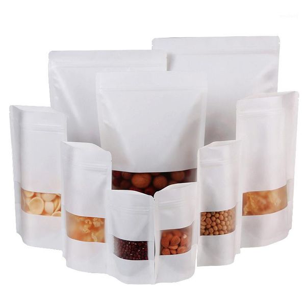 Подарочная упаковка 100 шт. Белые бумажные пакеты Kraft Sag с окном для подарков/свадьбы/конфеты/ремесла стоять в упаковке сумки1