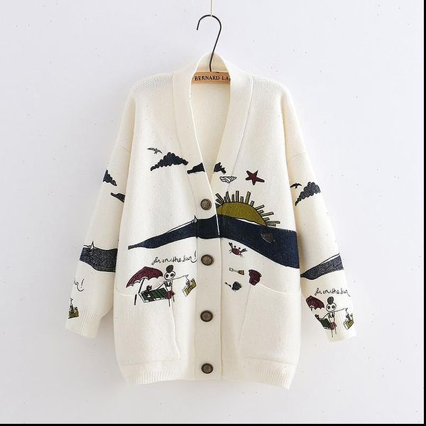 

spring woman sweater knitting 2021 new japanese mori girl v neck jacquard cardigan sweater winter drop shipping, White;black