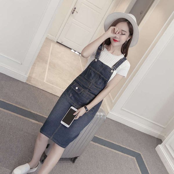 

shoulder 2020 with denim skirt skirt large women's fat mm200kg student medium length suspender skirt, White