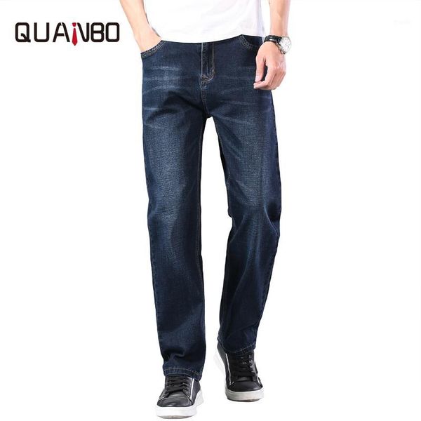 

men's jeans big size 42 44 summer lightweight men's loose straight high waist elasticity men casual denim pants blue1, Blue