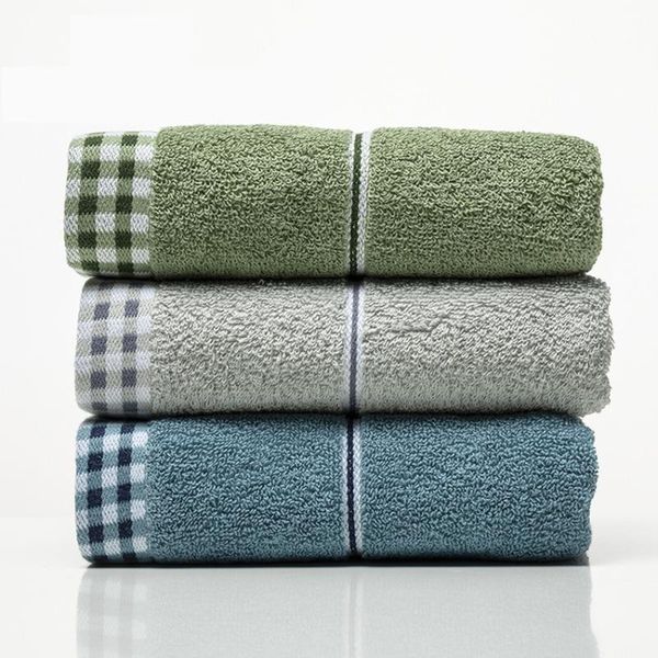 

towel pure cotton adults face strong water absorption soft close to skin plaid stripe rectangle no fade use for bathroom