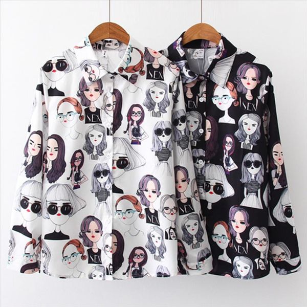 

ретро красота печать длинный рукав блузка шикарная рубашка женские топы и блузки 2019 полная рукава блузка женская рубашка, White