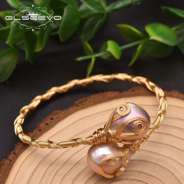 

glseevo natural fresh water baroque pearl vintage bracelet bangles for women wedding gift handmade temperament jewellery gb0933 1028, Black