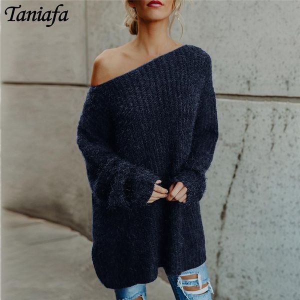 

new autumn and winter fashion women casual loose sweater plush long-sleeved diagonal sweater, White;black
