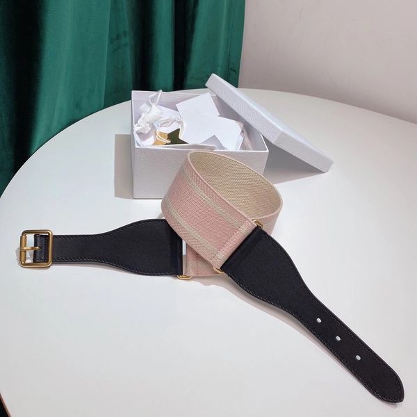 

6.5 cm embroidered canvas/genuine leather with pin buckle women belt with box women designers belts men belts designer belts 54, Black;brown