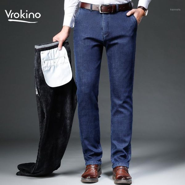 

2020new winter men's warm jeans business casual warm and fleece men's jeans trousers large size 40 421, Blue