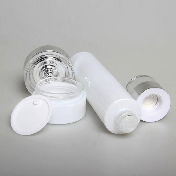 

100 ml cosmetic bottle,glass body skin care toner bottle with silver caps