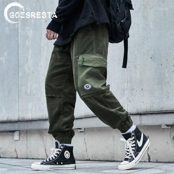 

100% cotton vintage corduroy cargo pants men streetwear harem trousers jogger sweatpant 2020 hip hop harajuku autumn men pants1, Black