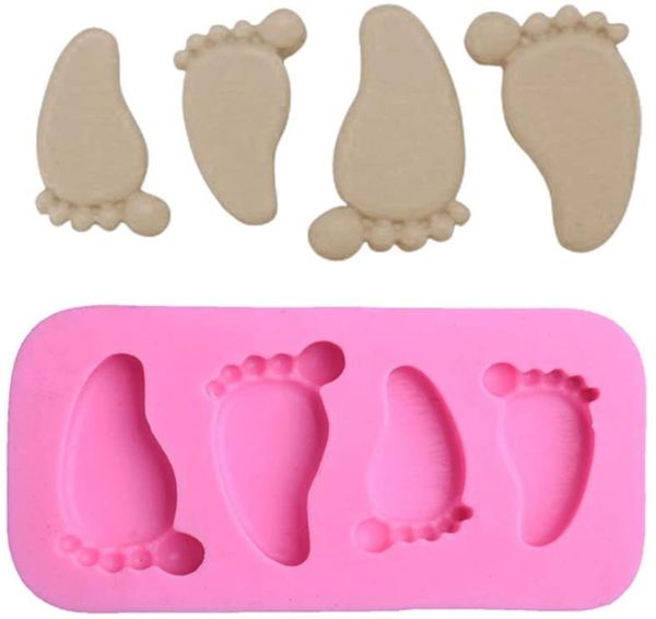 Stampo in silicone con stampa di piedi 3D, Baby Shower Party Footprint Stampi per torte fondente per budino Cioccolato Sugarcraft, Strumento di decorazione 1222261