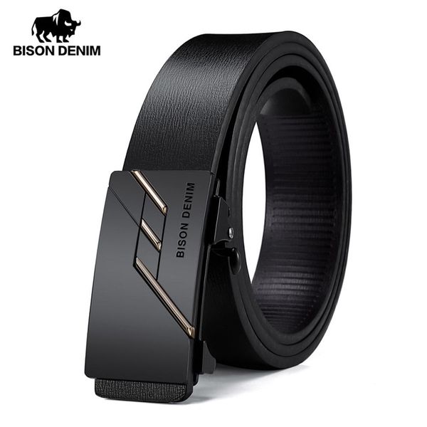 

bison denime men genuine leather belt automatic alloy buckle belt classic fashion luxury cow genuine leather belt for men n71581 220125, Black;brown