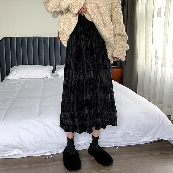 

skirts 2021 pleated skirts, retro mid-length women's a-line all-match, Black
