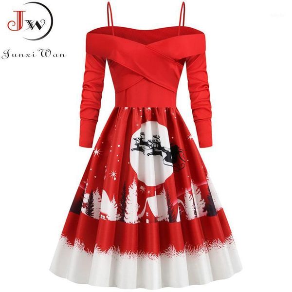 

elegant christmas dress women winter slash neck halter xmas party dress casual long sleeve vintage robe femme plus size vestidos1, Black;gray