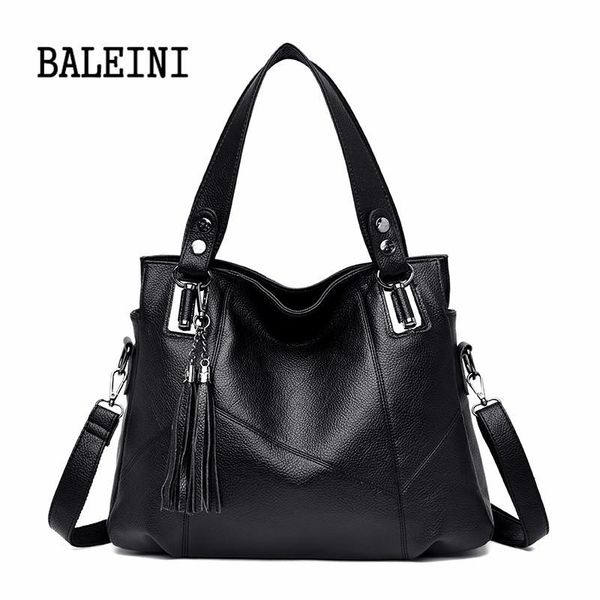 

baleini new genuine leather female handbag fashion tassel messenger bag women shoulder bag larger handle bags travel