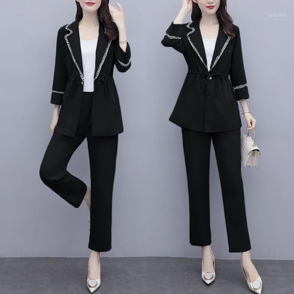 

2 piece set business suit for women's clothing jackets autumn winter trouser pant suit ladies blazer pantsuit 2020 female d02891, White