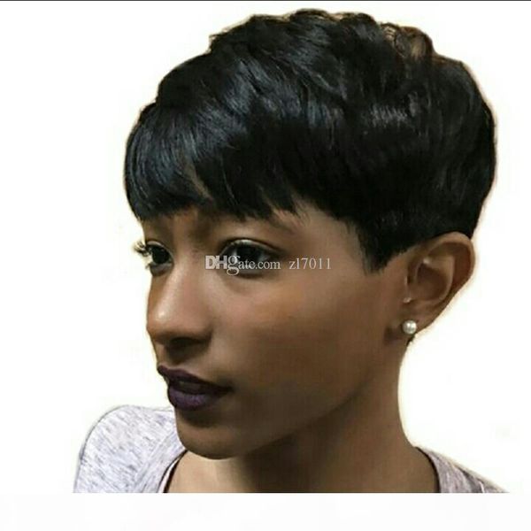 

side part short human hair bob wigs short wigs for women can be dyed and permed human hair wigs short pixie cut wig for women black, Black;brown