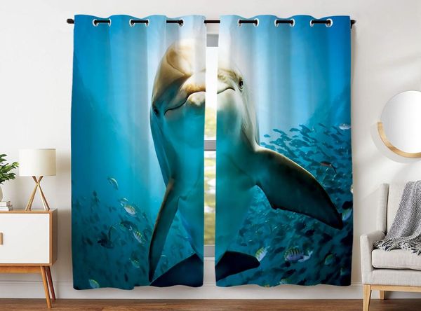 

hommomh blackout curtains (2 panels) of the grommet dimmed blackout room cute dolphin in the ocean