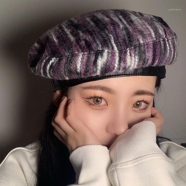 

new women beret artist warm winter beanie retro vintage plain beret hats colorful elegant lady japanese style fashion caps1, Blue;gray