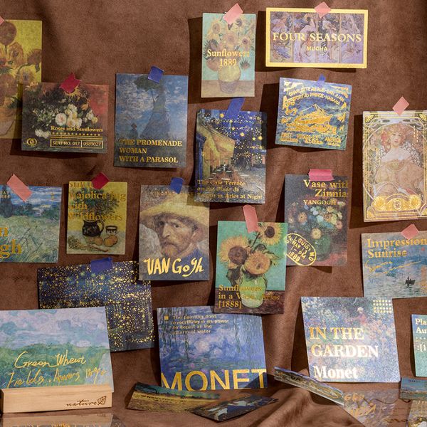 

60 pcs/lot van gogh bronzing stickers set impression gallery series planner sticker aestheti scrapbooking decorative diary album
