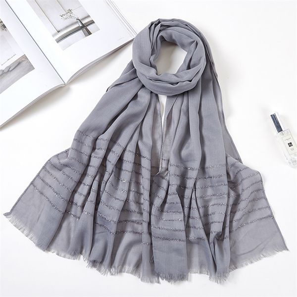 

new plain white black red yellow muslim cotton head hijab scarf headscarf ladies glitter tassel headwraps for women foulard y201007, Blue;gray