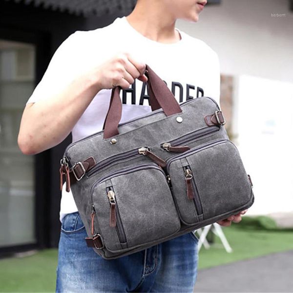 

briefcases men's vintage canvas handbag 2021 coffee dark blue messenger shoulder bag durable feature pack travel camping satchel1