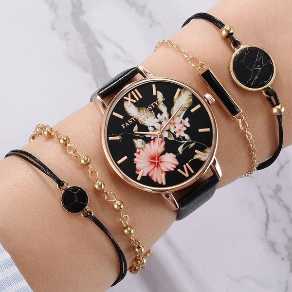 

reloj 5 шт. набор lvpai бренд женские часы браслет женские браслет часы повседневная кожаные кварцевые наручные часы relogio feminino, Slivery;brown