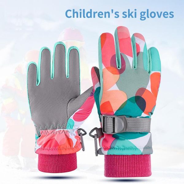

new winter children's warmth and thick printing stitching ski gloves windproof and waterproof outdoor snow warm gloves