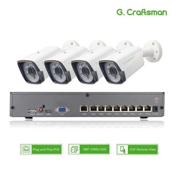 

4ch 5mp poe kit h.265 system cctv security up to 8ch nvr outdoor waterproof ip camera surveillance alarm video p2p g.1