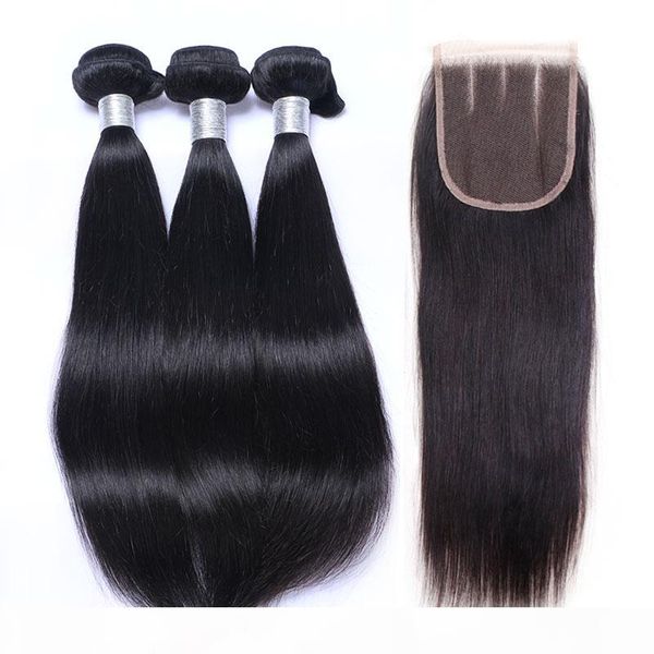 

8a brazilian virgin hair weave 3 bundles with lace closure unprocessed human hair body wave straight deep curly water wet and wavy closures, Black