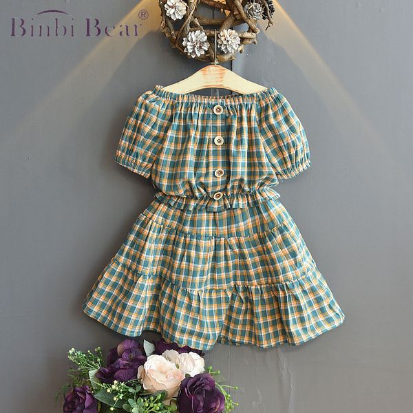 

children's clothing 2021 kids clothes girls summer suit two-piece korean plaid fashion short skirt baby new tutu dress vestidos dresses, White