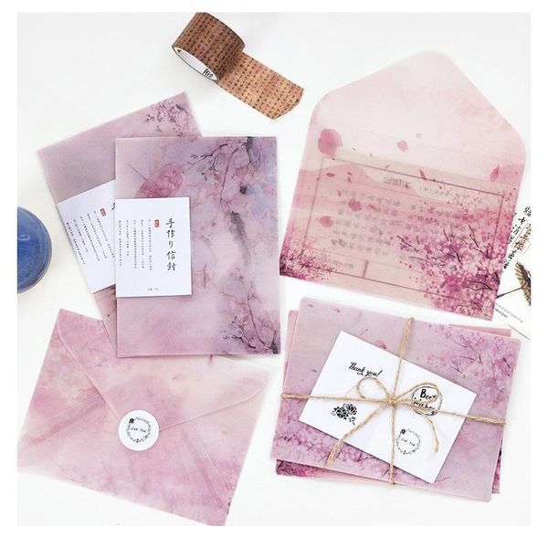 

gift wrap 3 pcs/set cherry blossoms sakura parchment paper envelope thanksgiving christmas wedding letter invitation1